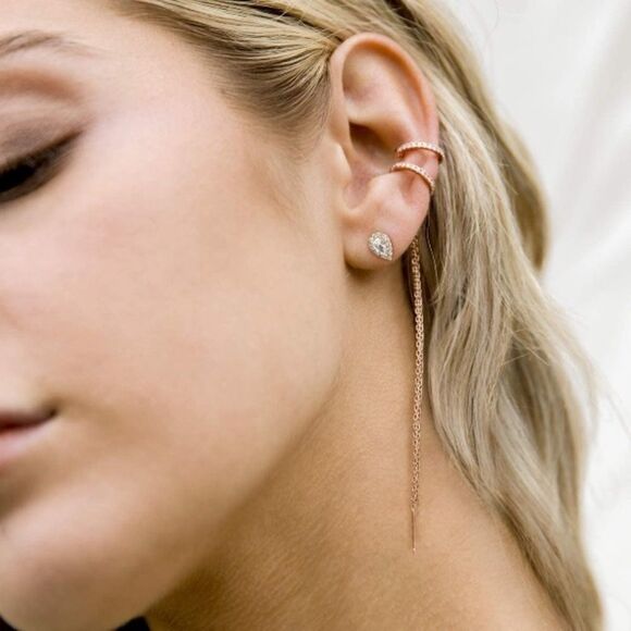 14k Gold Diamond Teardrop Post Earrings - Picture 4 of 5